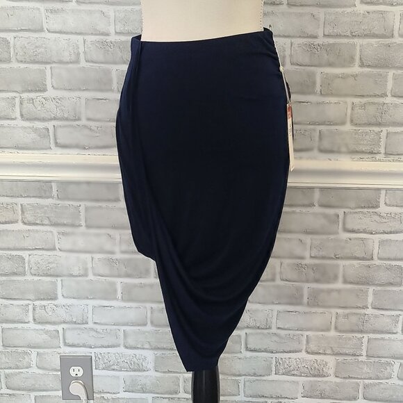 SW3 Bespoke Navy Blue Jersey Knit Asymmetrical Skirt NEW Small Raw Hem - Picture 7 of 7